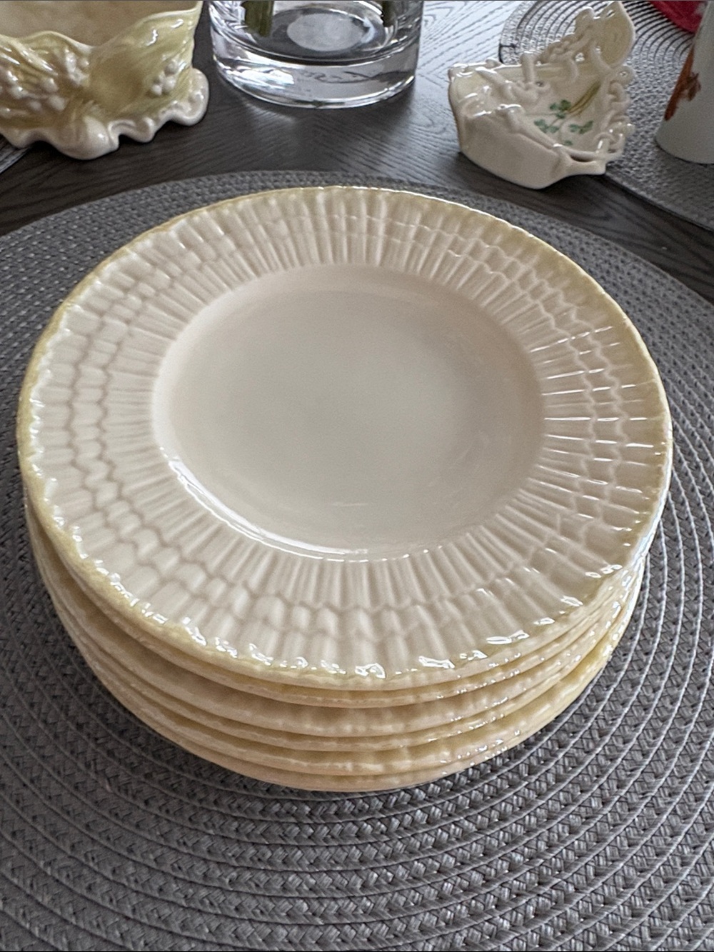 Set of 8 Vintage Irish Belleek Limpet Salad Plate Green Mark (1946-1955)
